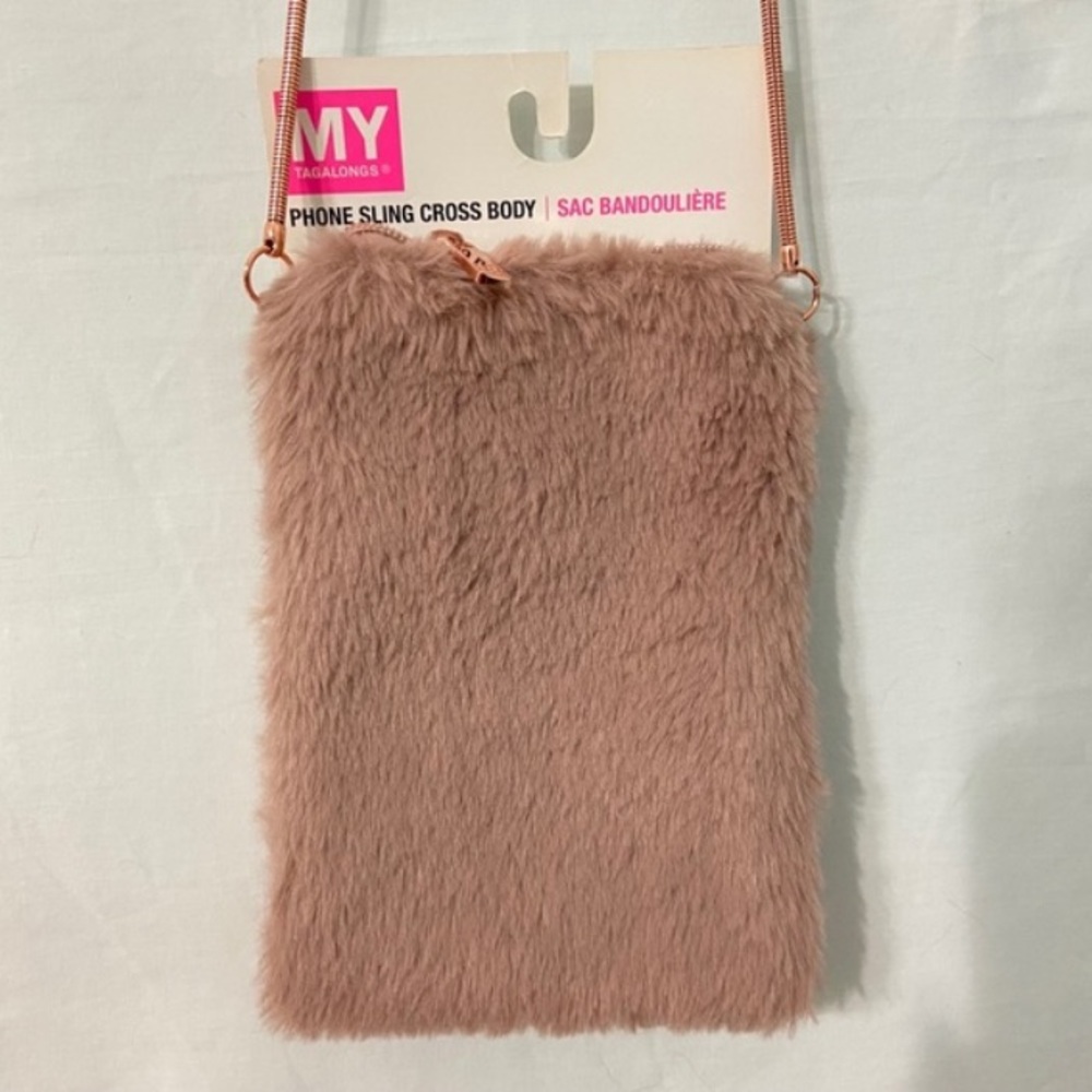 NWT My Tagalongs Fuzzy Mauve Phone Sling Purse